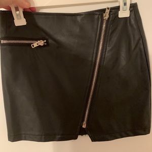 Faux Leather Mini Skirt with brass zipper.